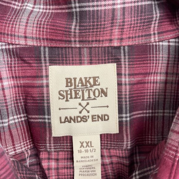 NWOT Blake Shelton Lands' End Men's XXL Plaid Button-Up Shirt Red & White - Picture 5 of 7
